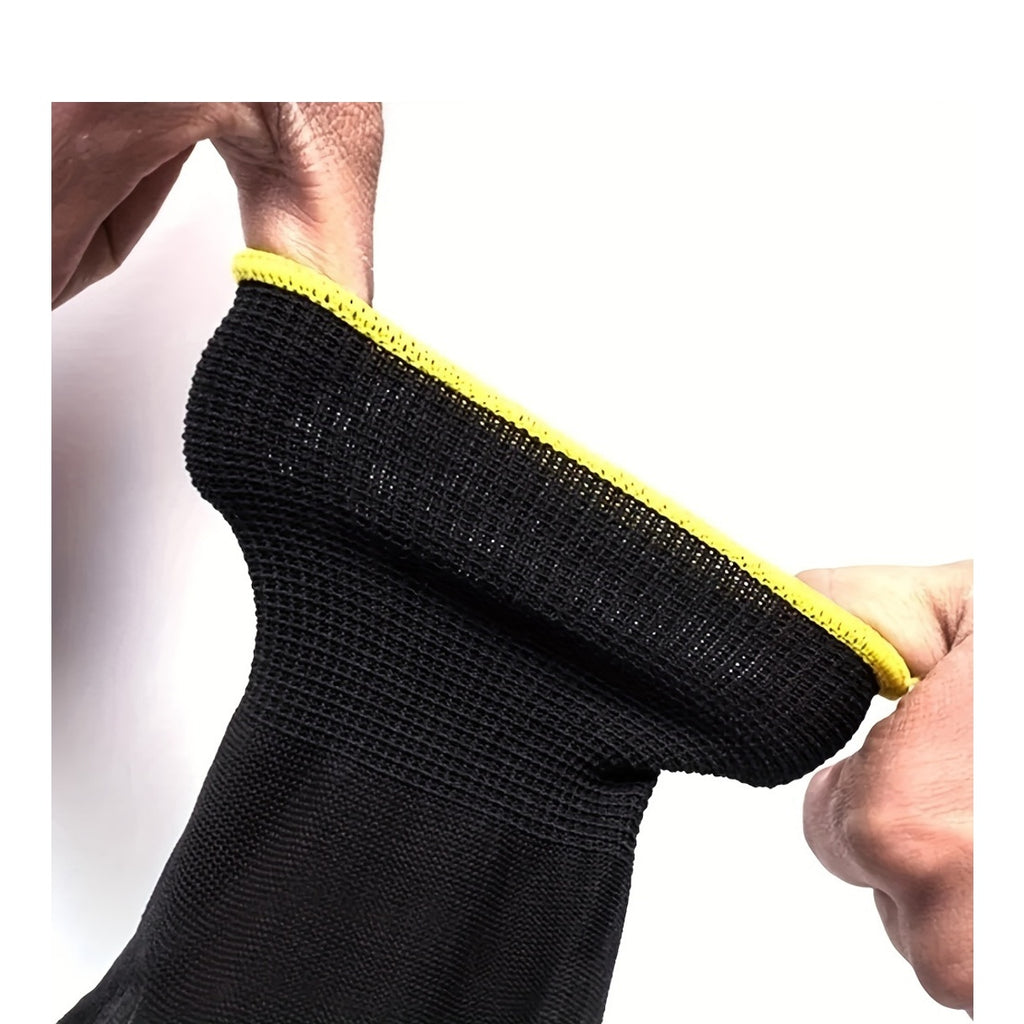 Lot de 12 paires de gants de travail résistants, antidérapants et antistatiques, adaptés jardinage, bricolage et usage industriel sécuritaire.