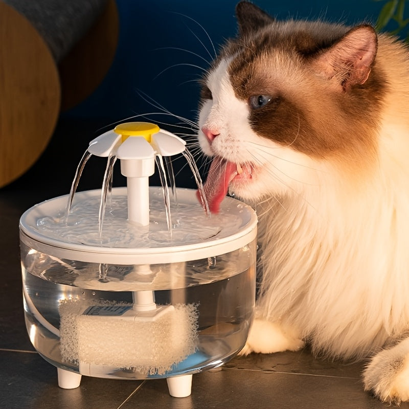 Distributeur d'eau pour animaux en forme de fleur. Fontaine automatique pour chats et chiens, design floral, grande capacité, idéale pour l'hydratation continue.