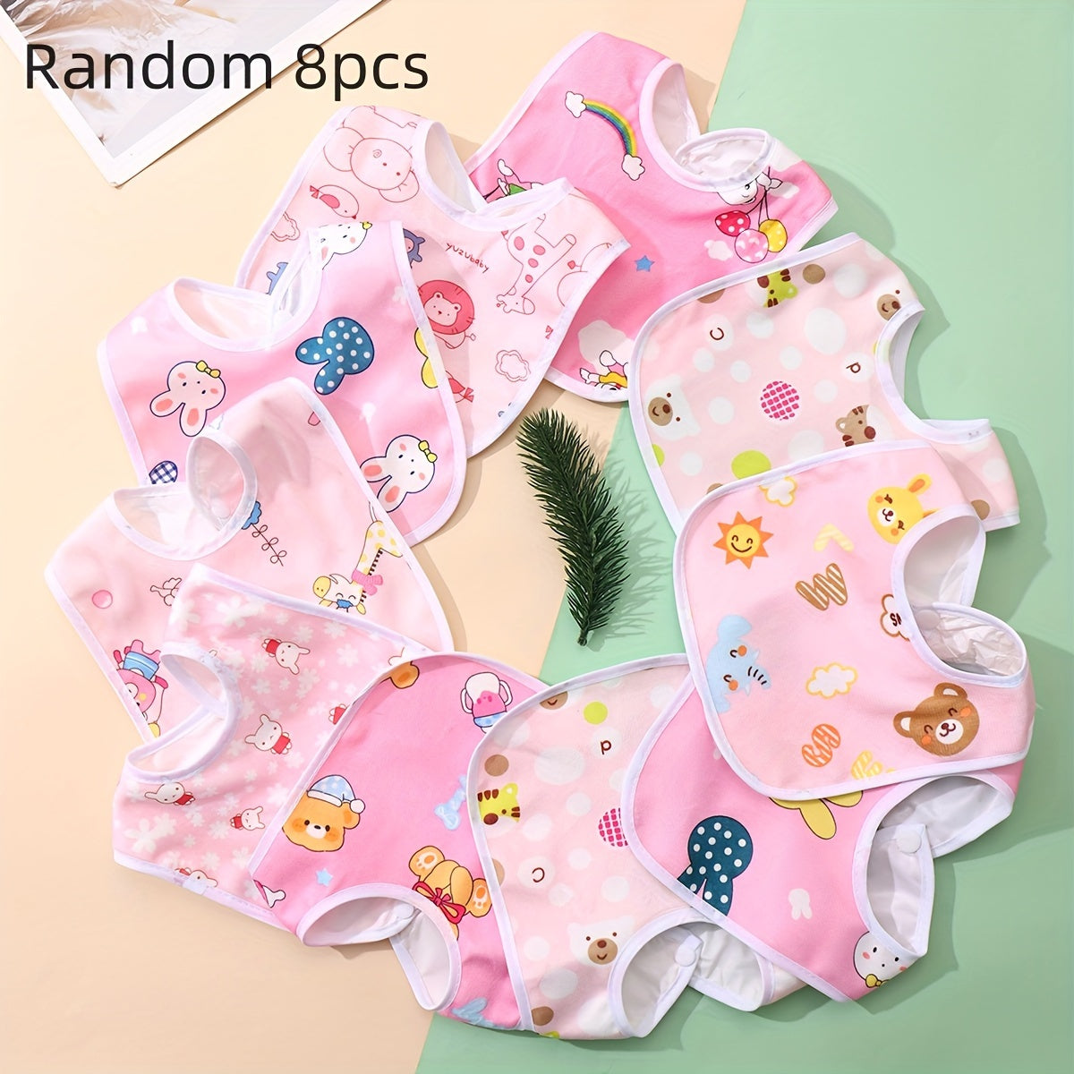 Lot aléatoire de 8 ou 10 bavoirs en velours cristal, rose et bleu, en U avec poche, idéal pour repas bébé.