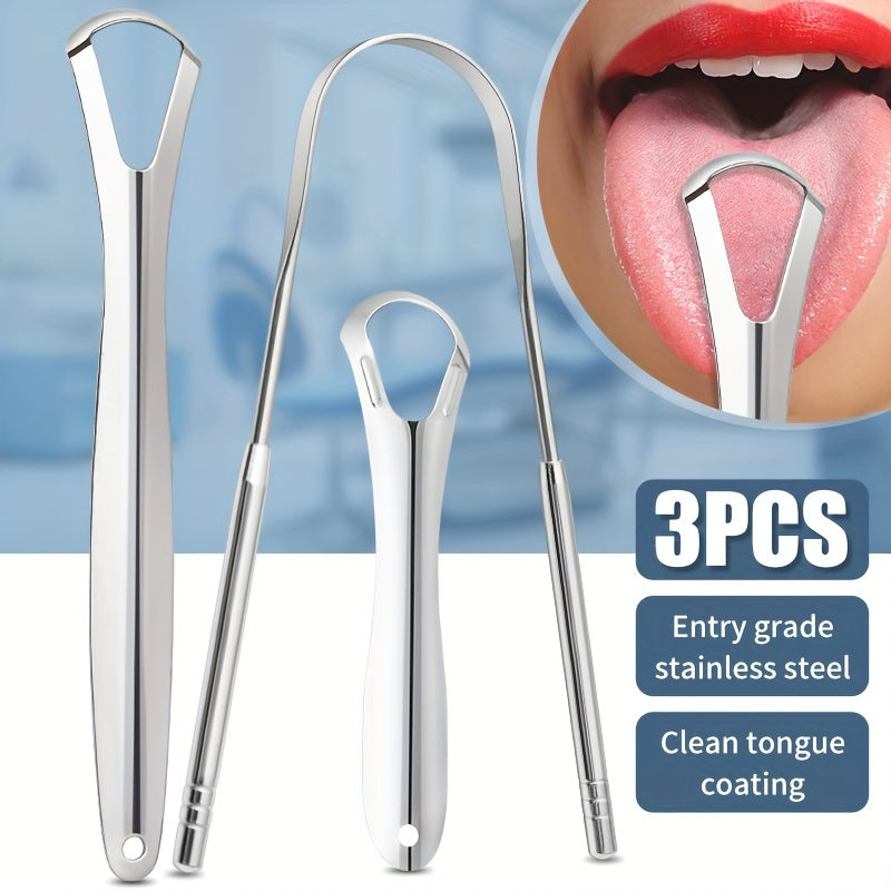 3pcs Stainless Steel Tongue Scraper Set, Dual-Sided Oral Hygiene Tool, Easy to Clean &amp; Portable, Halloween Gift