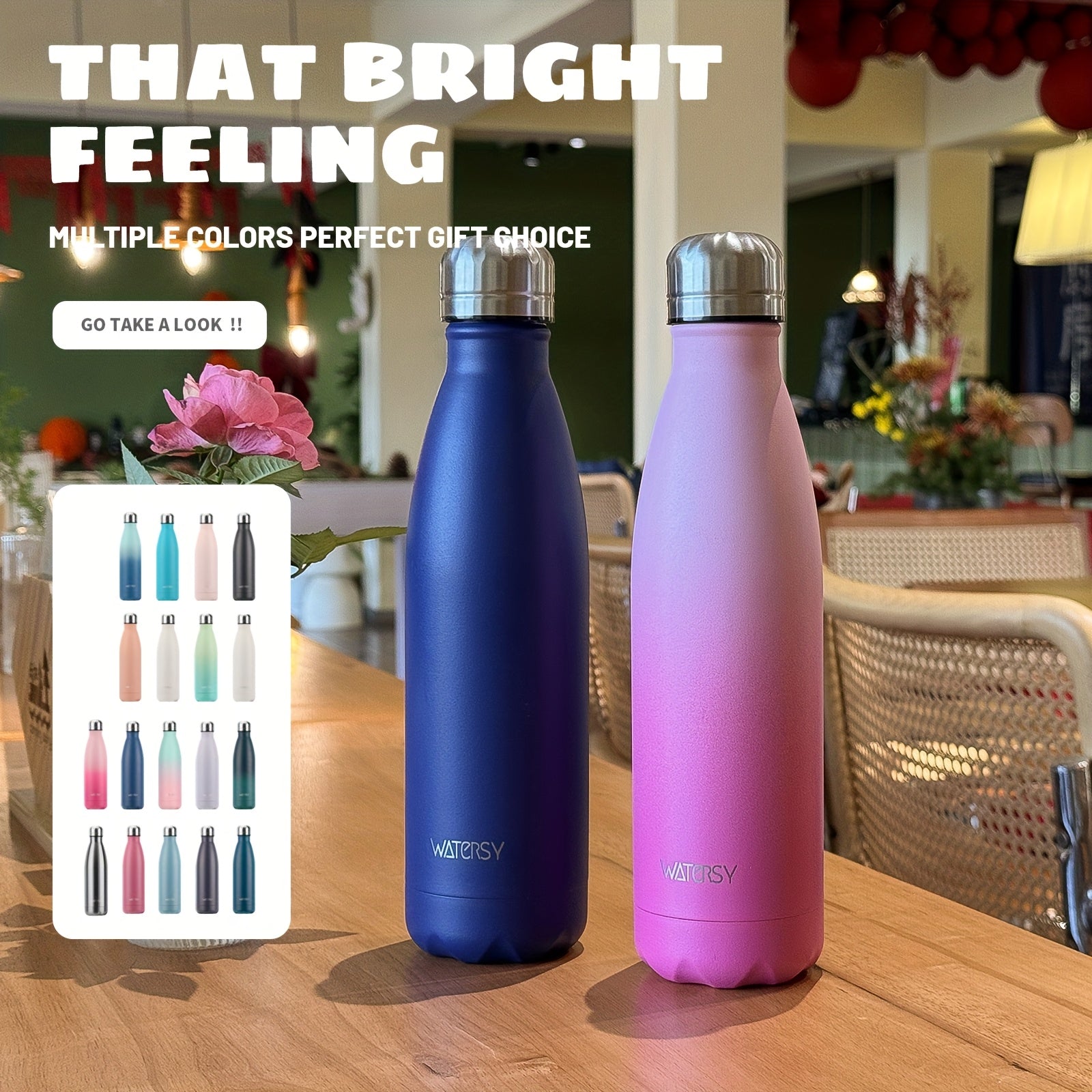 1pcs WATERSY Stainless Steel Water Bottle, 24 Hours Cold and 12 Hours Hot - Vacuum Sport Water Bottle - Perfect thermal flask, Insulated Bottles for Sports, Running, Cycling - 17oz/500ml