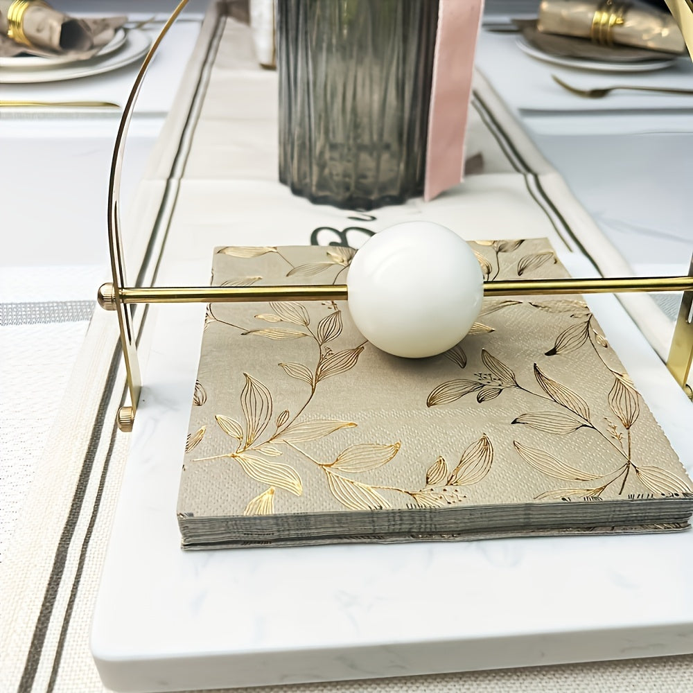 60pcs Elegant Golden Leaf Stamped Disposable Napkins - 33.02x33.02cm Square Paper Placemats, Perfect for Family Gatherings, Weddings, Parties &amp; Restaurants