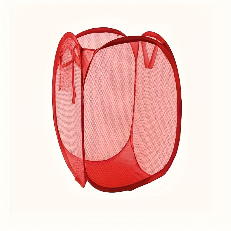 Panier à linge pliable en filet, grande capacité, poignées ergonomiques, idéal chambre, salle de bain ou salon, disponible noir ou rouge.