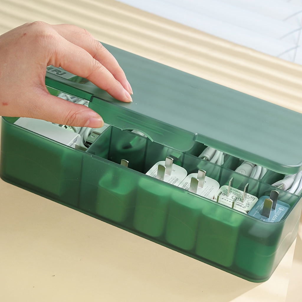 Organisateur de bureau polyvalent à compartiments, parfait pour câbles, chargeurs, cosmétiques et accessoires, portable pour voyage et usage quotidien.