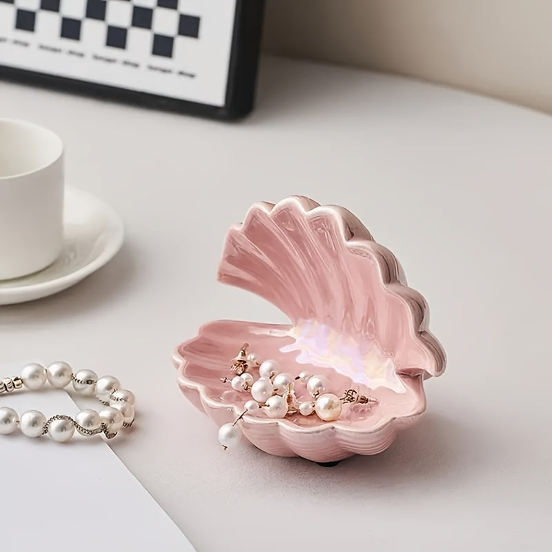 Ceramic Shell Jewelry Tray - Art Deco Style, Multipurpose Semi-Circular Key and Jewelry Holder - For Entryway/Vanity - Home Room Decor - Thoughtful Gift for Mother/Friend - Perfect for Weddings &amp; Housewarmings