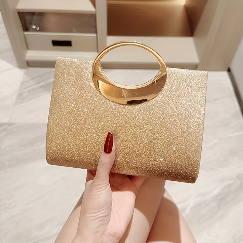 Elegant Golden Rhinestone Evening Clutch with Magnetic Closure - Polyester, Shoulder &amp; Handbag for Weddings, Bridesmaids, Parties, Mother'S Day Gift, Wedding Season Accessory|Rhinestone Embellished Bag|Polyester Clutc