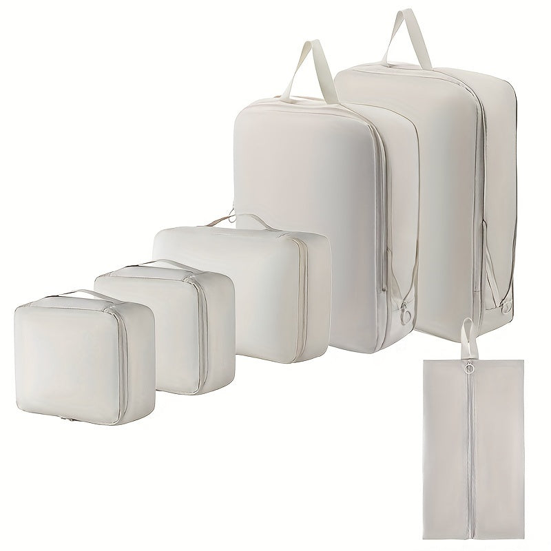 Lot de 6 cubes de rangement compressibles en polyester, durables, sans impression, idéaux pour vêtements, accessoires et organisation de bagages.