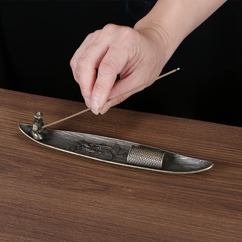 1 Retro Cast Iron Fisherman Incense Holder - Handcrafted Fish Pattern Design, Traditional Aesthetic &amp; Meditation Stove for Home Decor, Durable Metal Relaxation Accessory (No Electricity Needed), Classic Decor Piece, Textured