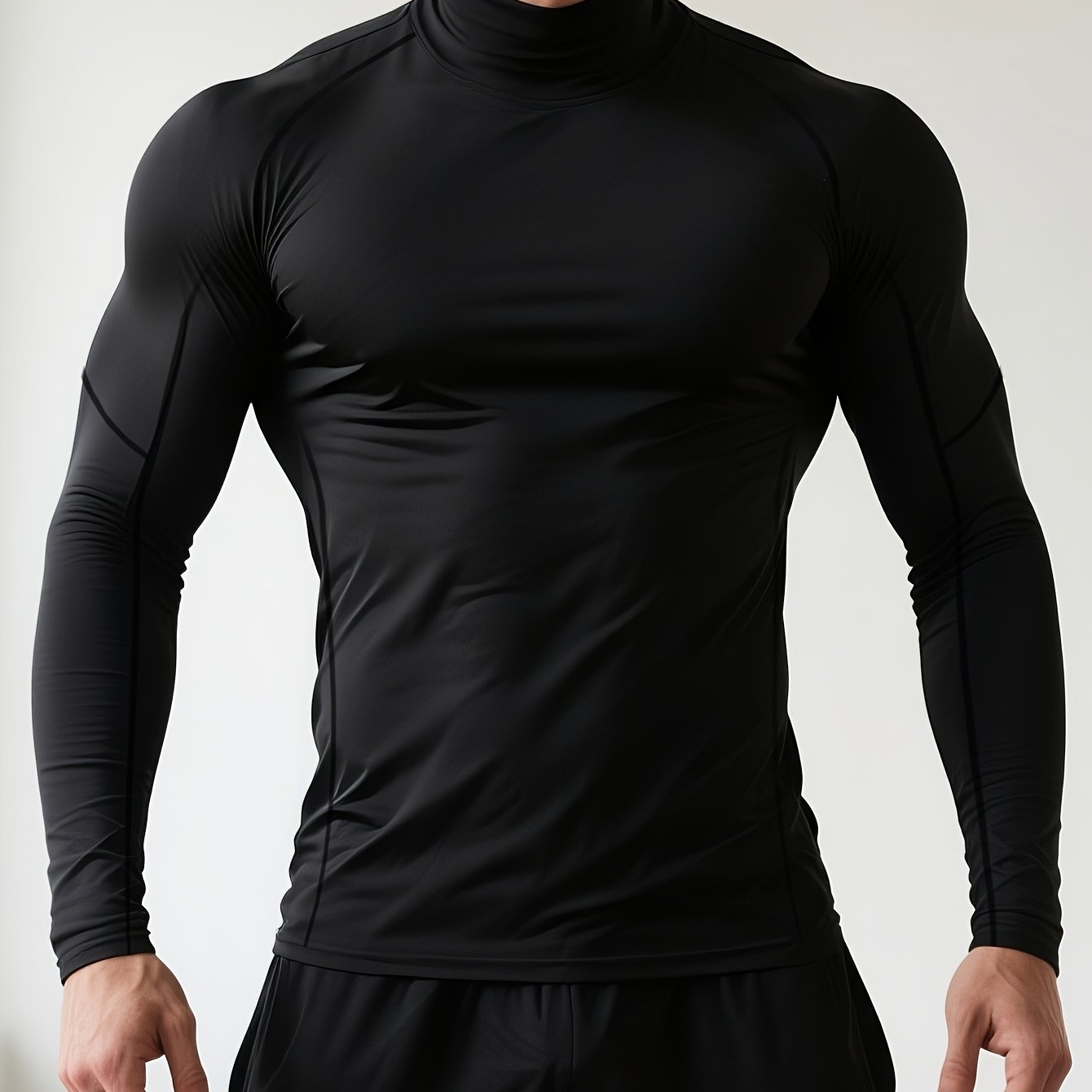 T-shirt de fitness homme à séchage rapide, col haut et manches longues, ajusté, parfait pour le gym, boxe et entraînements toute saison.
