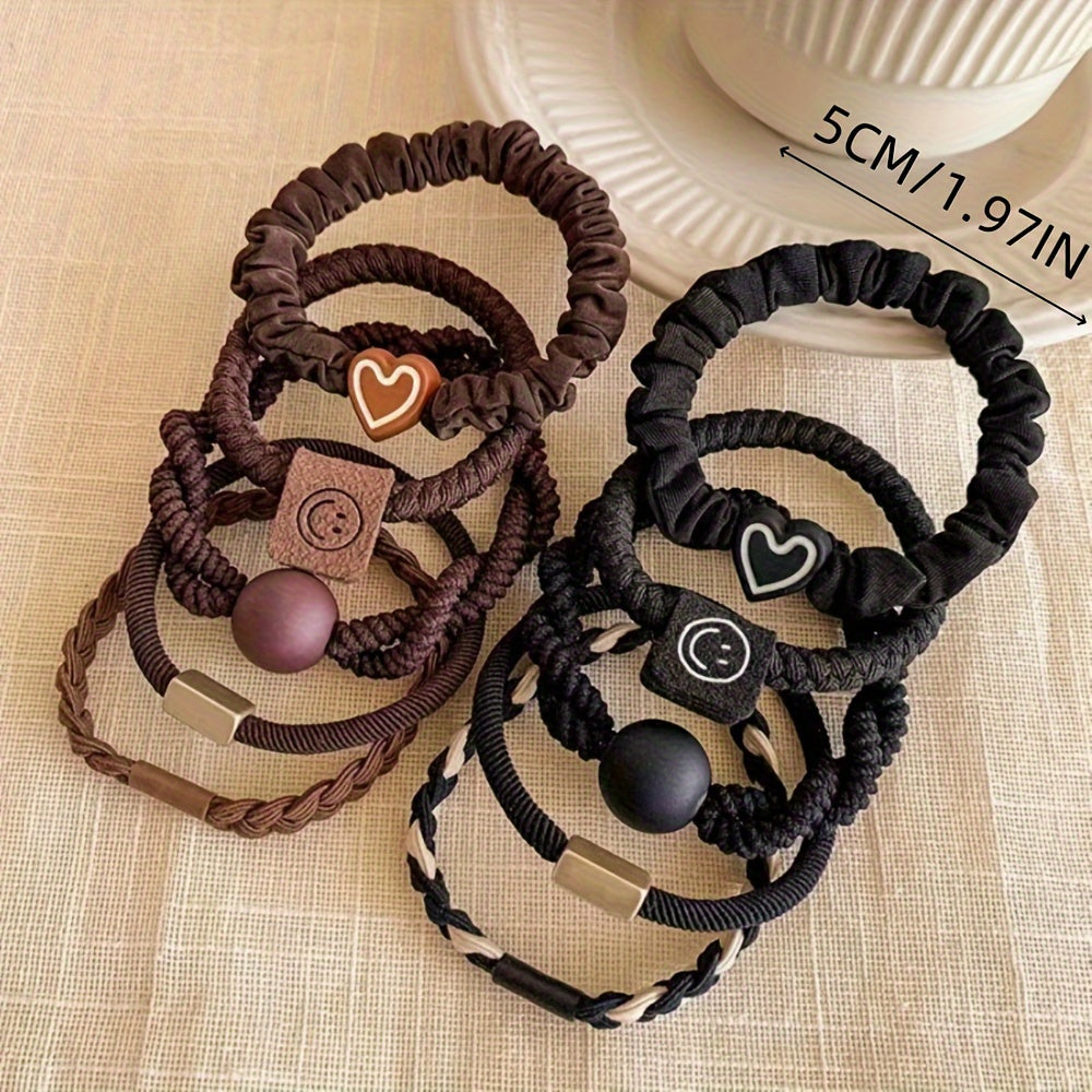 25pcs Boho Chic Women's Hair Ties Set - Cute Heart Charm &amp; Bead Elastic Headbands for All Hair Types, Perfect for Ponytails and Workouts, Bohemian Style