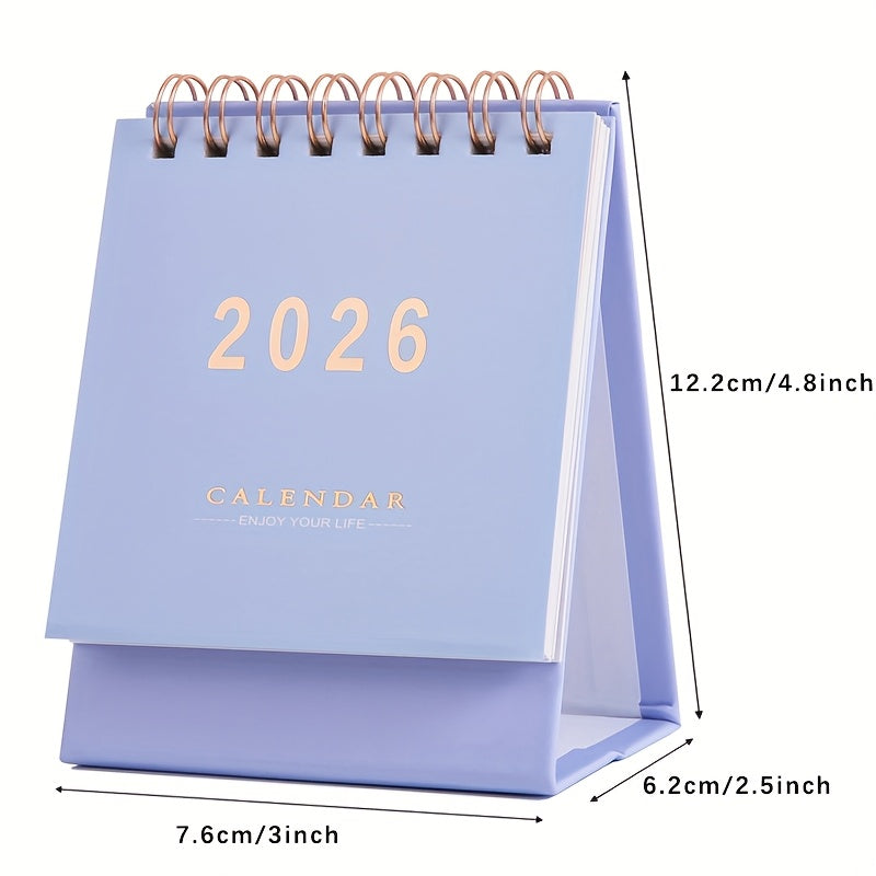 Mini calendrier de bureau 2026, planificateur mensuel et hebdomadaire, papier épais 250 g/m², reliure double spirale, compact et élégant pour maison ou bureau.