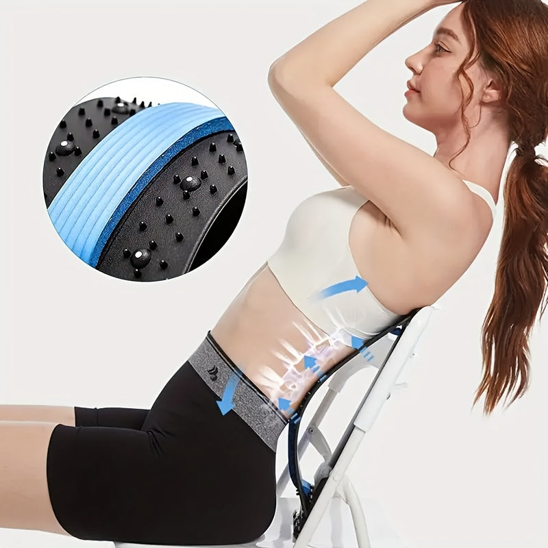 3-Level Adjustable Back Stretcher &amp; Posture Corrector | Ergonomic Lumbar Support with Massage Function, Secure Grip Handles, for Upper &amp; Lower Back, Office, Car, Home Use, Durable PP Construction.
