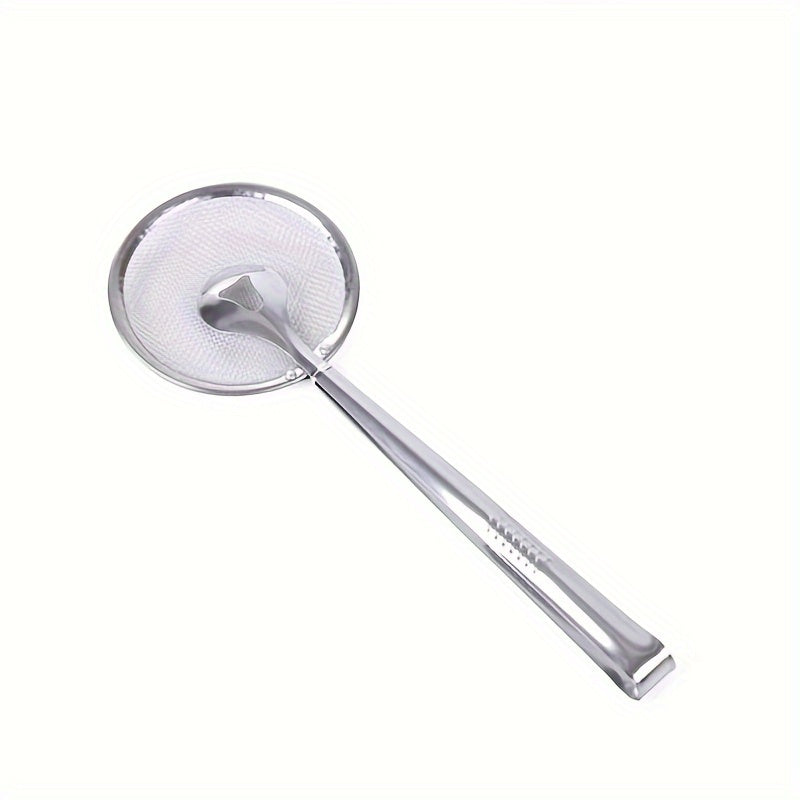 1pc Stainless Steel Frying Oil Filter Clamp & Strainer Spoon - High-Temperature Resistant Kitchen Colander for Efficient Oil Draining, Ideal for Cooking & Frying