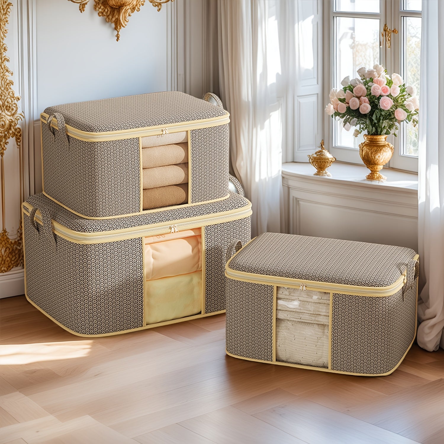 2pcs Heavy-Duty Storage Moving Bags | Quilt and Blanket Storage with Handles Set, Clear Window, Fabric Material, Contemporary Style, Multipurpose Use - TUZA, Under-Bed Storage