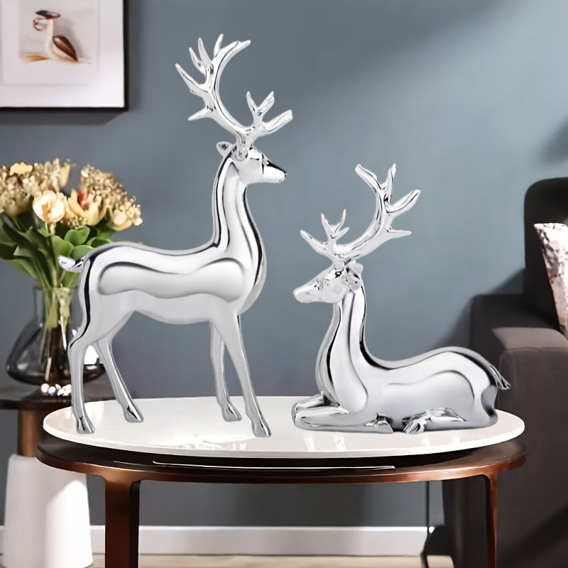 قطعتان من غزال عيد الميلاد الكبير الصلب المطلي بالكهرباء بلون الشمبانيا الذهبي والفضي، مناسب للعطلات المنزلية وغرفة المعيشة والمكتب والحرف اليدوية، هدية رائعة، زينة زخرفية، ديكور احتفالي، زينة منزلية، ديكور فاخر للعطلات، لمسة أنيقة للمنزل