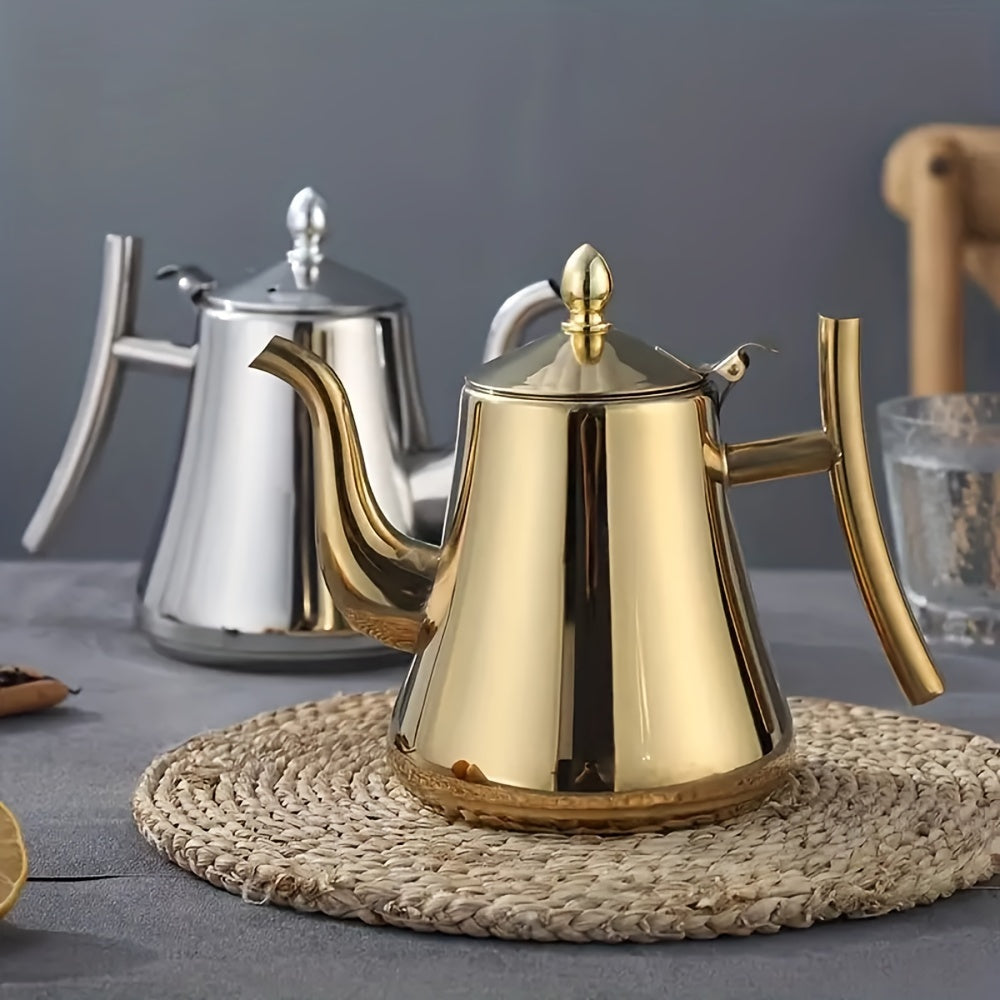 1 Set Of Stainless Steel Coffee Maker With Strainer - 1L/1.5L/2L Capacity, Heat Resistant Teapot Kettle For Restaurant Home Use - Tea Set - Coffee & Cold Water Kettle, Stainless Steel 304 Material Teapot Set With Removable Te