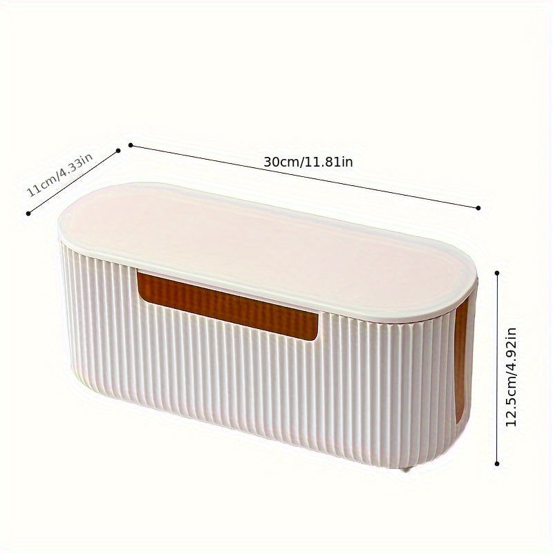 Boîte organiseur de câbles en plastique texturé, avec attaches offertes, pour cordons d’alimentation et données, robuste, multifonction, idéale maison et bureau.