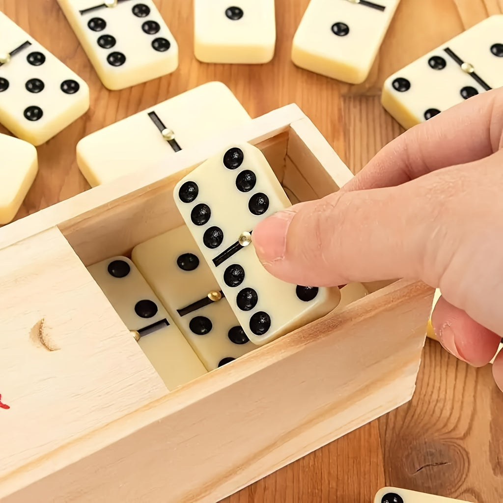 Jeu de dominos adulte, classique double 6, 28 pièces, coffret en bois, pour 2‑4 joueurs, cadeau idéal Noël ou Halloween.
