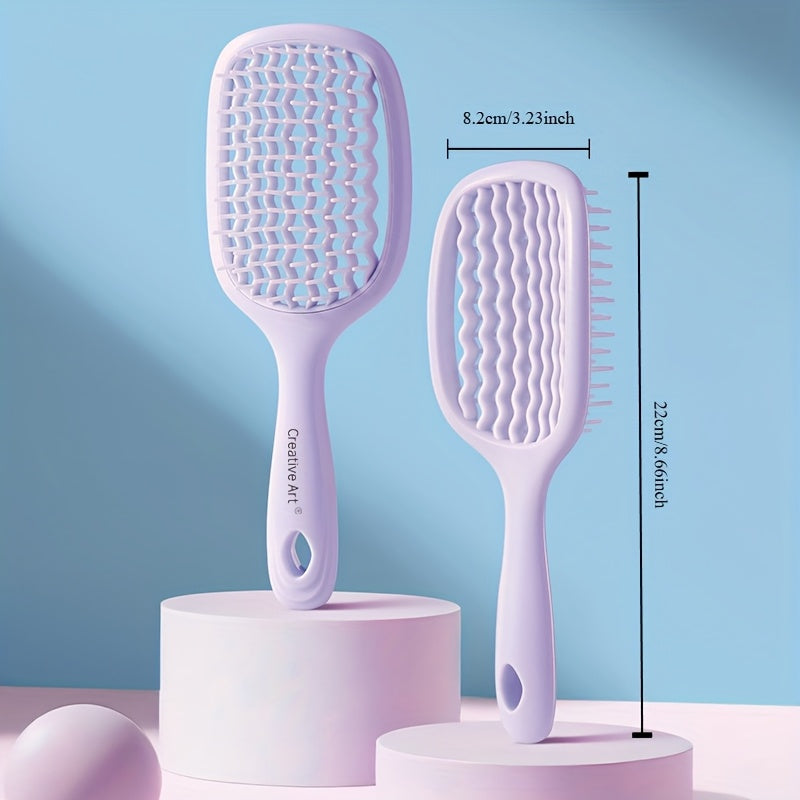 1pc/2pcs Square Hollow Hair Brush for Men and Women | Wide Tooth Comb for Easy Detangling and Scalp Massage, Vented Detangling Wet Hair Brush, Bouncing Comb for All Hair Types Wet &amp; Dry Hair, Nylon Bristles, ABS Plastic Handl
