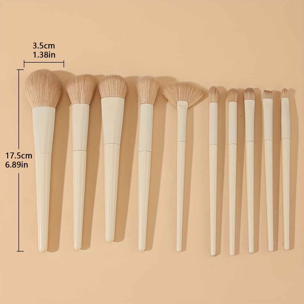 Set de 10 pinceaux maquillage avec étui cuir, poils doux hypoallergéniques, pour poudre, fond de teint, blush, yeux et highlighter, voyage pratique.