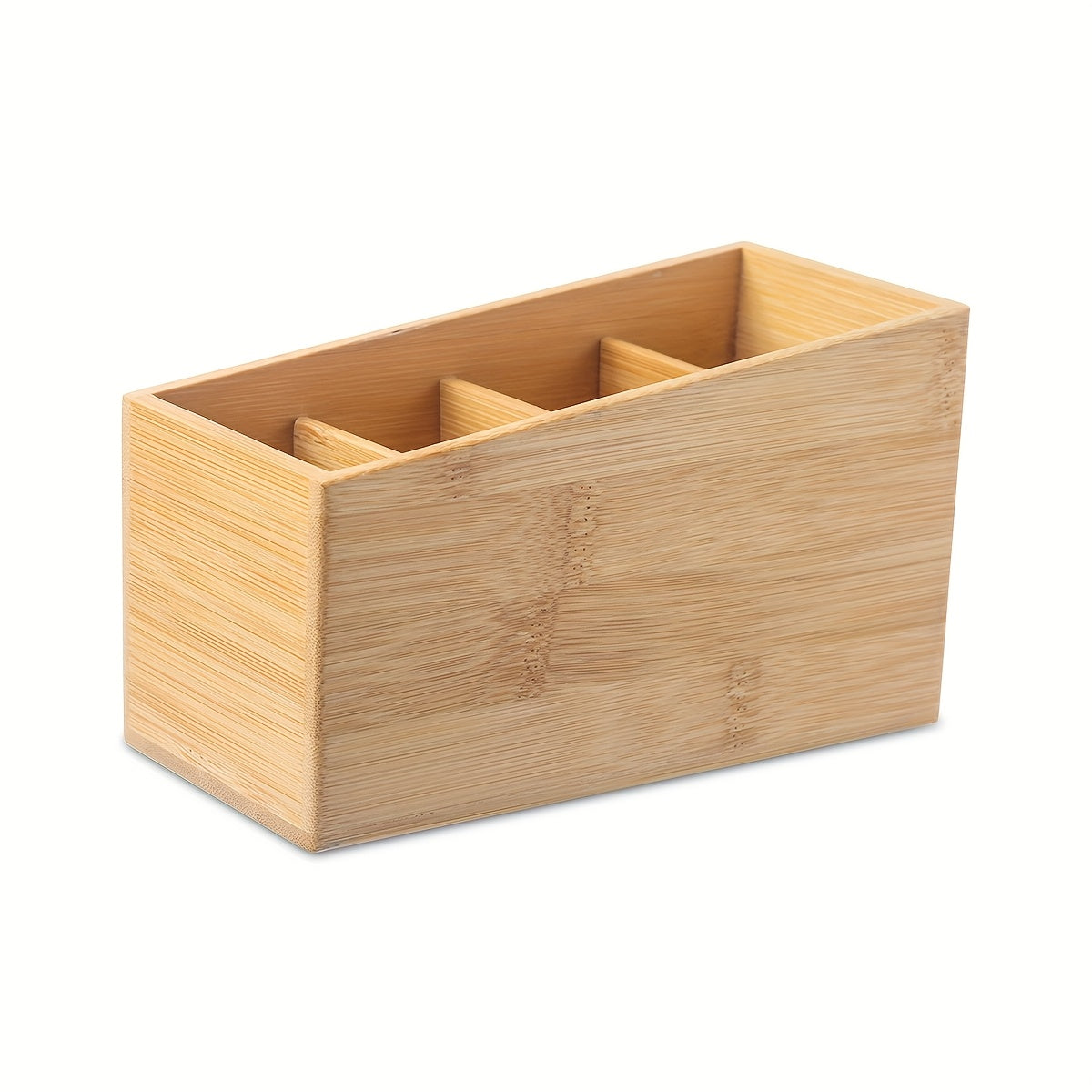 Wooden Remote Control Storage Box with Four Compartments, Suitable for Organizing Remote Controls, Makeup Brushes, And Pens in The Living Room, Bedroom, Or Office.