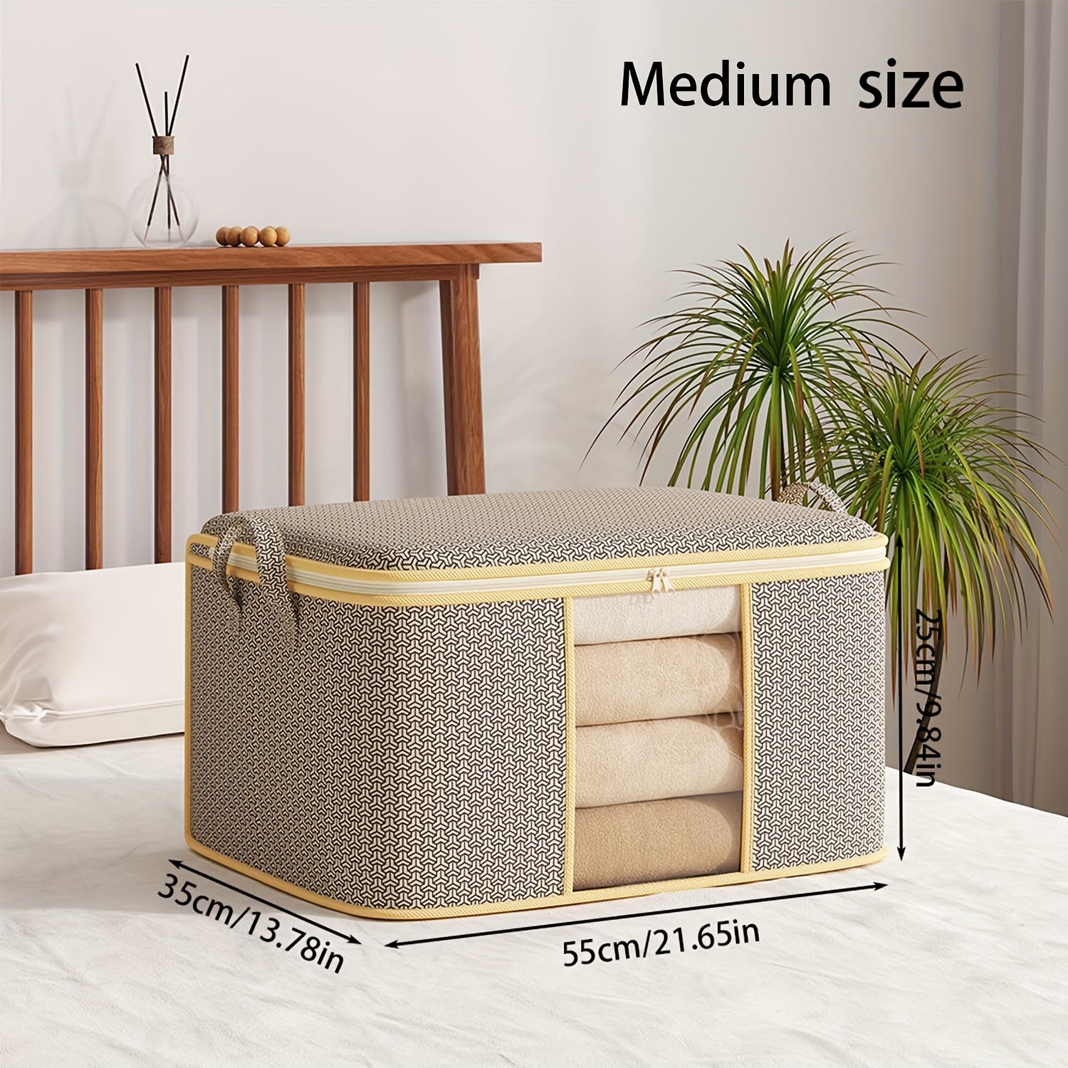 TUZA 1pc Large Heavy-Duty Soft Non-Woven Fabric Storage Bag with Zipper Closure, 4 Carry Handles &amp; Window - Queen/King Comforter, Bedding, Blanket, Clothes Organizer - Heavy Items Capacity (Bed Pillows, Protectors)