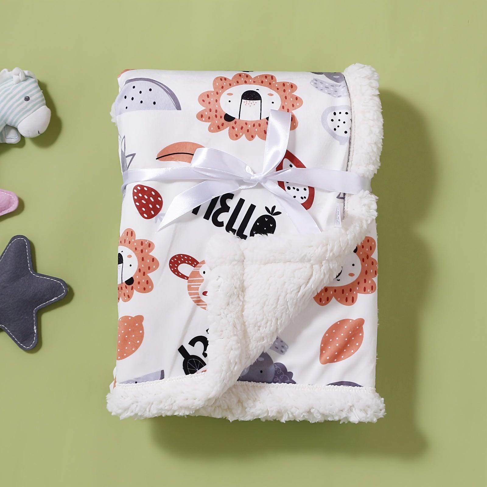 Ultra-Soft Double-Layered Youngsters' Blanket with Cute Animal Prints - Cozy, Machine Washable for Autumn &amp; Winter - Available in Gray, White, Blue, Yellow