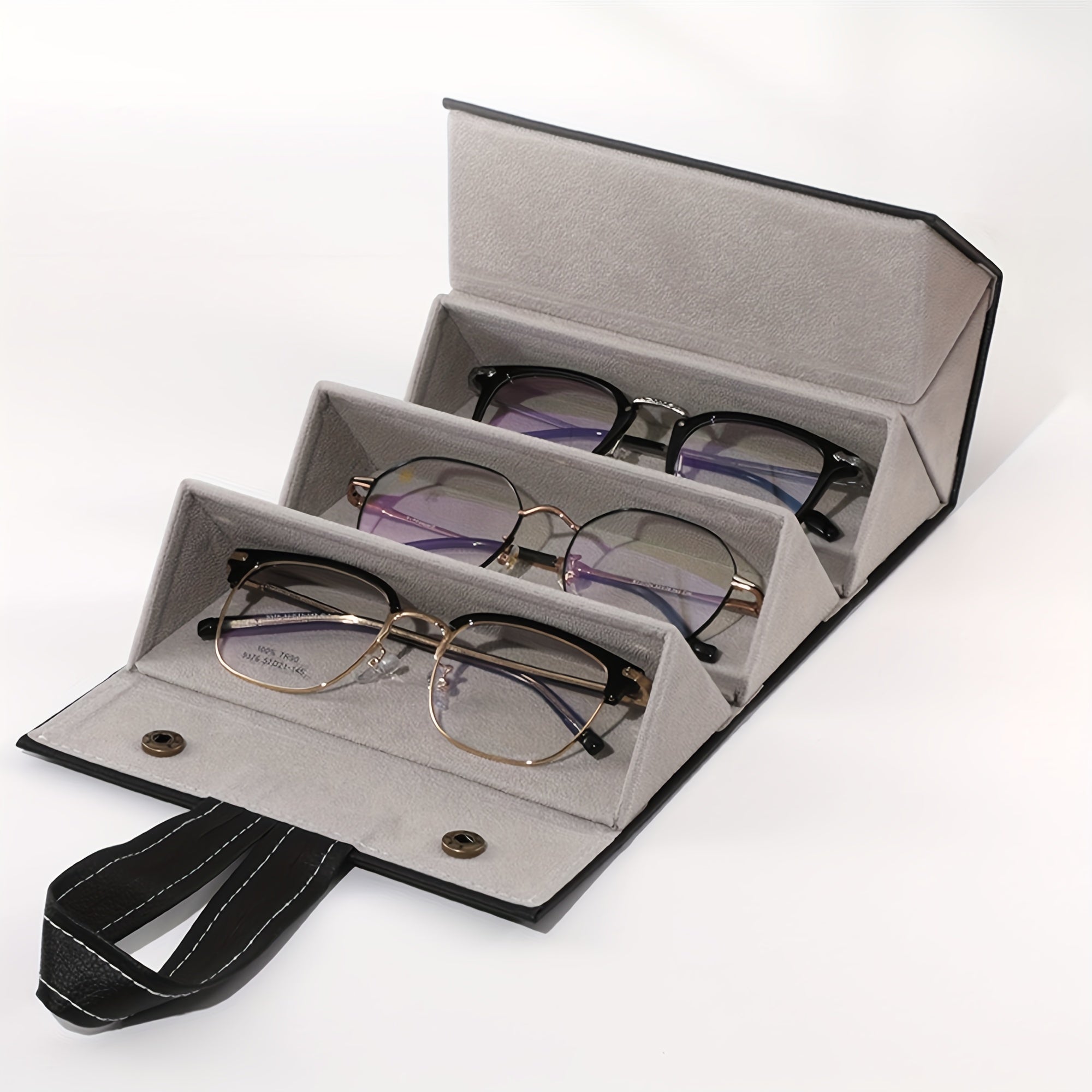 Organisateur pliable pour lunettes, 3 à 6 emplacements, idéal pour voyage et affichage pratique de plusieurs paires d’optique.