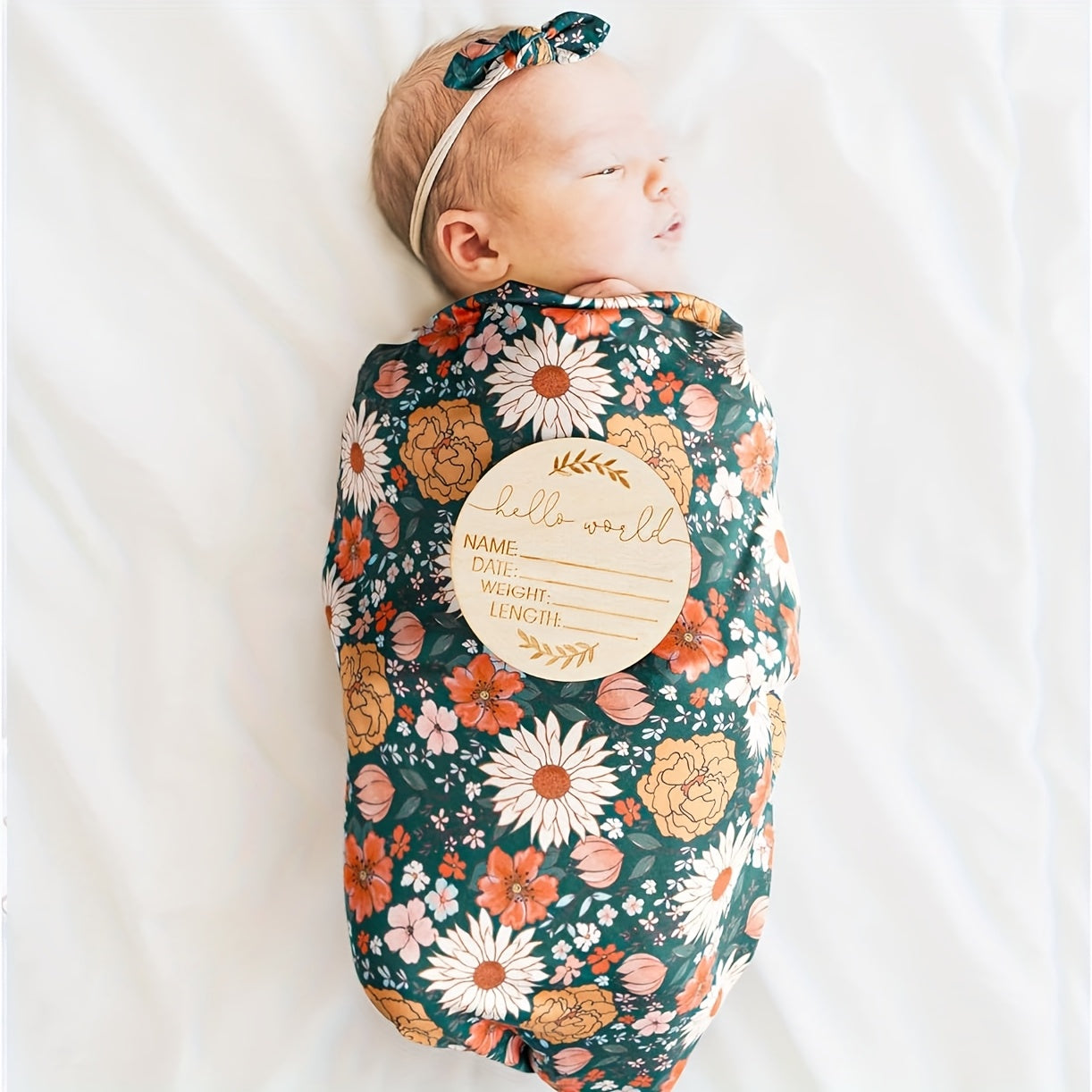 CINCOBEBÉ Newborn Swaddle Blanket &amp; Hat Set - Soft Polyester Baby Wrap with Floral Pattern, Machine Washable, Includes Headband &amp; Monthly Card, Perfect Gift for Boys and Girls, Newborn Essentials|Floral Pattern Blanket|Polye