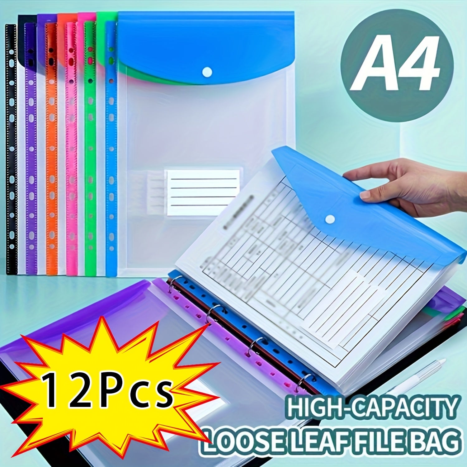 12-Pack LDQ A4 Expanding File Folders with Push-Button 11-Ring Binder Pockets - Heavy-Duty PP Plastic Document Organizer with Locking Mechanism, Vibrant Colors (,,,,,,,,,, Grey,) - Durable A4 Binder Organizers for School, Off