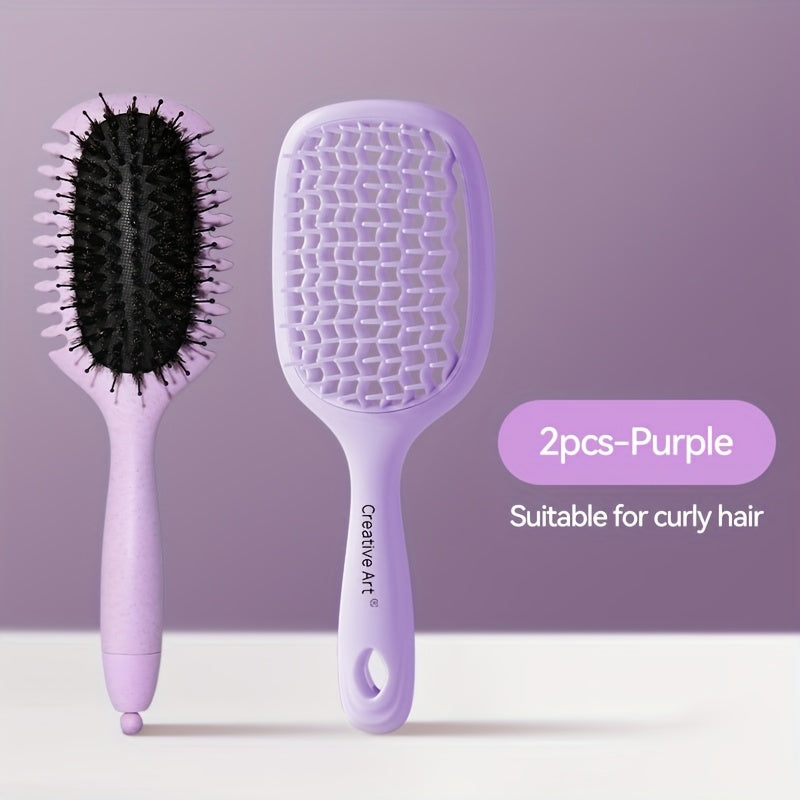1pc/2pcs Square Hollow Hair Brush for Men and Women | Wide Tooth Comb for Easy Detangling and Scalp Massage, Vented Detangling Wet Hair Brush, Bouncing Comb for All Hair Types Wet &amp; Dry Hair, Nylon Bristles, ABS Plastic Handl