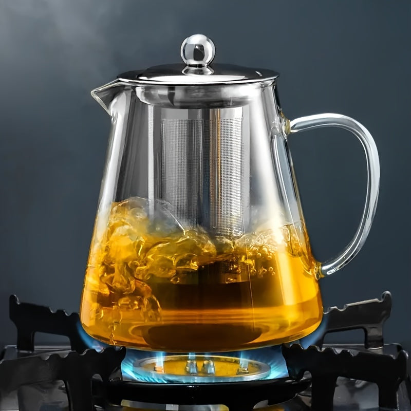 Premium Thick Glass Teapot with Stainless Steel Infuser - Heat-Resistant, Dishwasher Safe for Coffee, Blooming &amp; Loose Leaf Tea