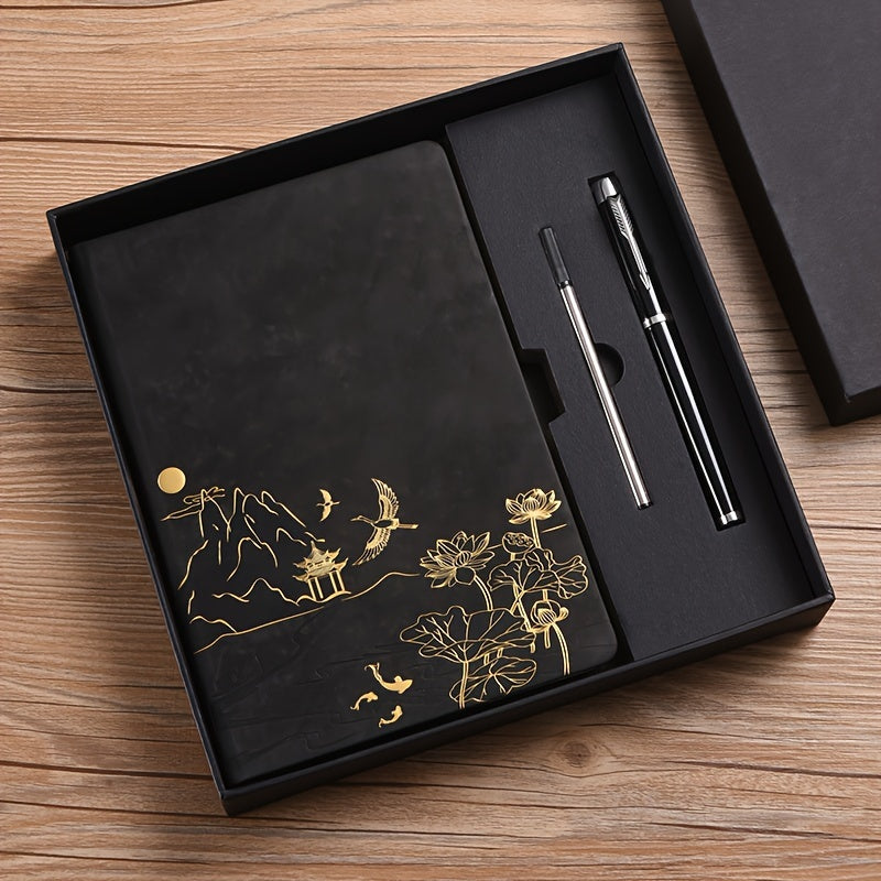 Coffret cadeau carnet A5 (1pc), stylo + recharge, options livre seul ou set. Carnet à couverture PU, 100 pages, idéal pour les réunions et prises de notes.
