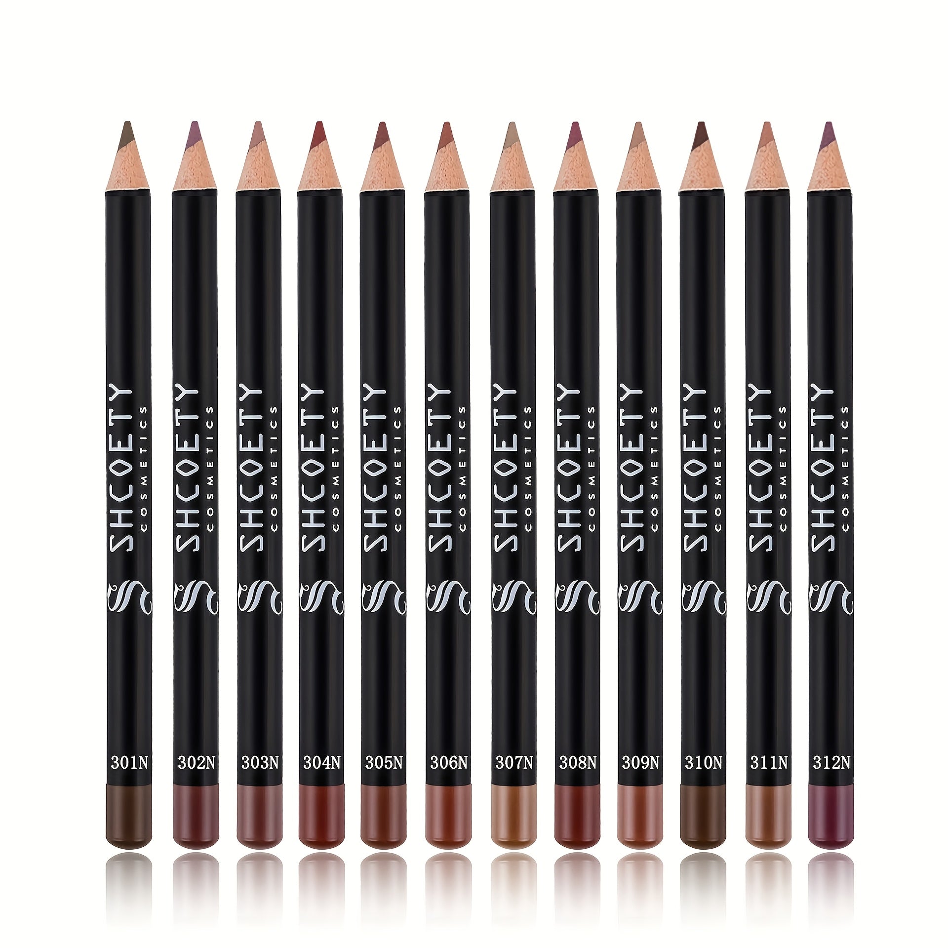 Set de 12 crayons à lèvres en bois mat, pointe 2 mm, parfaits pour un maquillage quotidien ou créatif.