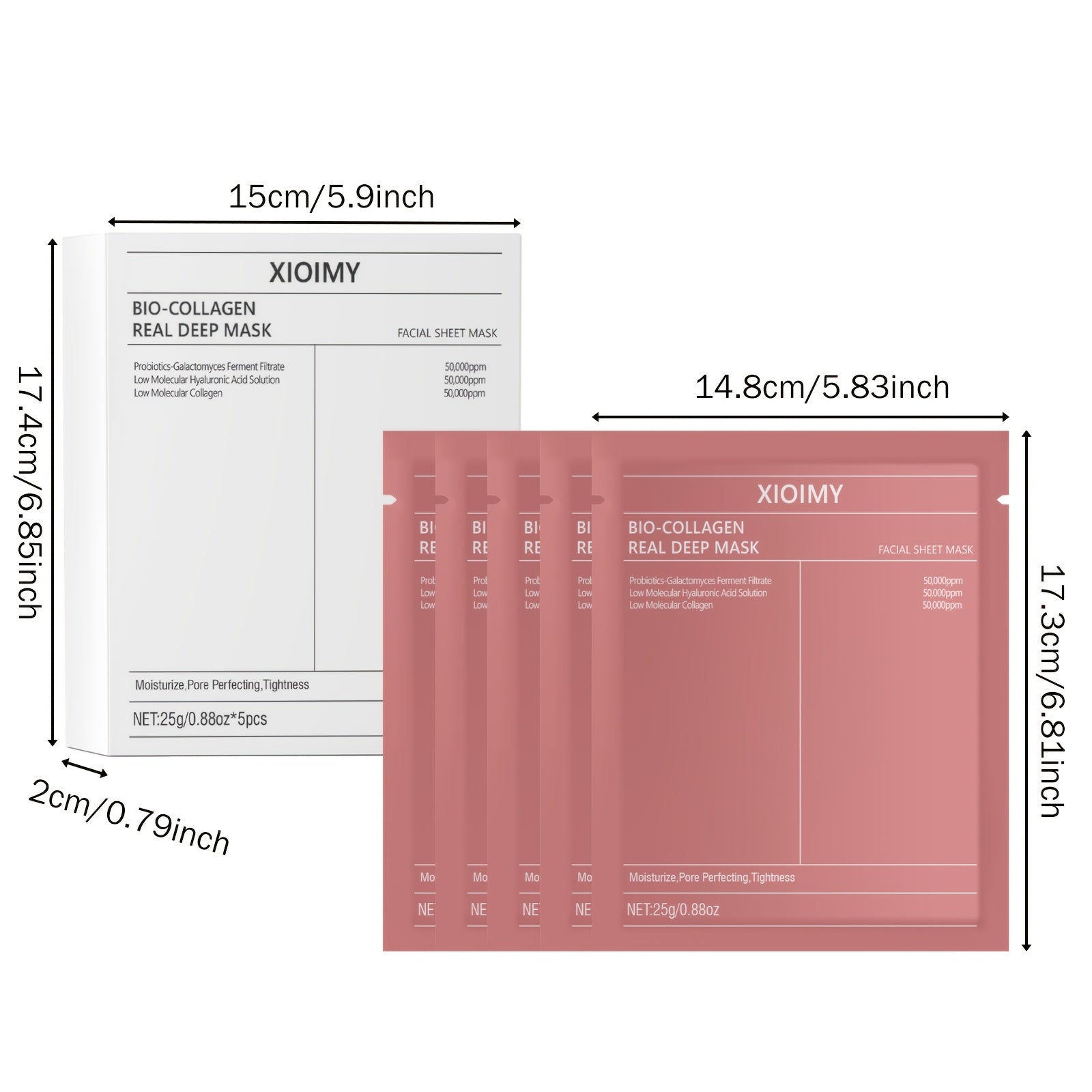 5pcs Xioimy Collagen &amp; Hyaluronic Acid Facial Masks - Deep Hydration, Brightening &amp; Firming, Hypoallergenic, Fragrance-Free, All Light Beige Types, Unisex Skincare for Dry, Dull, Loose Light Beige, Skincare Routine, Sleek Pac