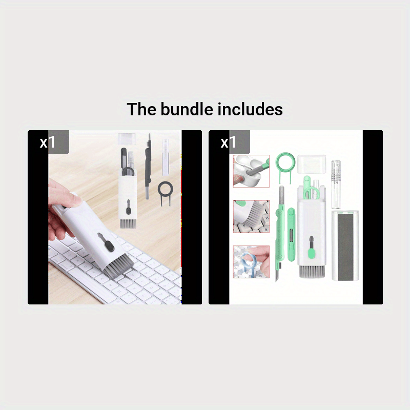 Kit de nettoyage 7-en-1 pour clavier et appareils électroniques, pinceau à poils doux, extracteur de touches, portable, poignée ergonomique, pour ordinateurs, casques et téléphones.