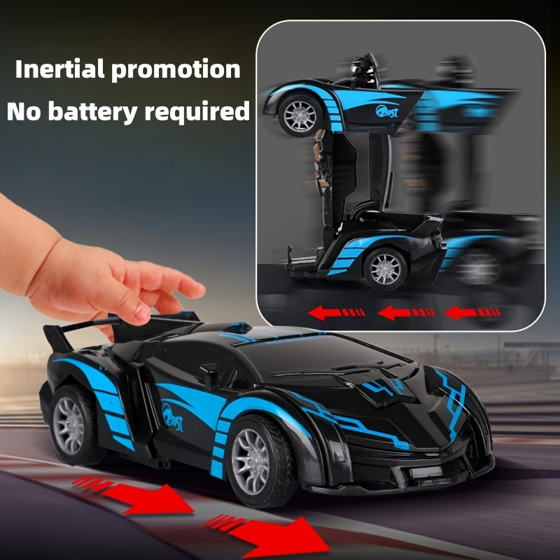 Jouet voiture robot transformable, activation par collision, propulsion inertielle, plastique ABS, détails réalistes, cadeau idéal pour enfants à Noël.