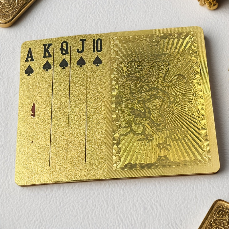 1 Set Matte Golden Dragon PVC Playing Cards - Durable Hardened Deck for Valentine'S Day, Thanksgiving, Christmas, Halloween &amp; New Year Celebrations - Elegant Design with Intricate Patterns, Perfect for Parties &amp; Gatherings, F
