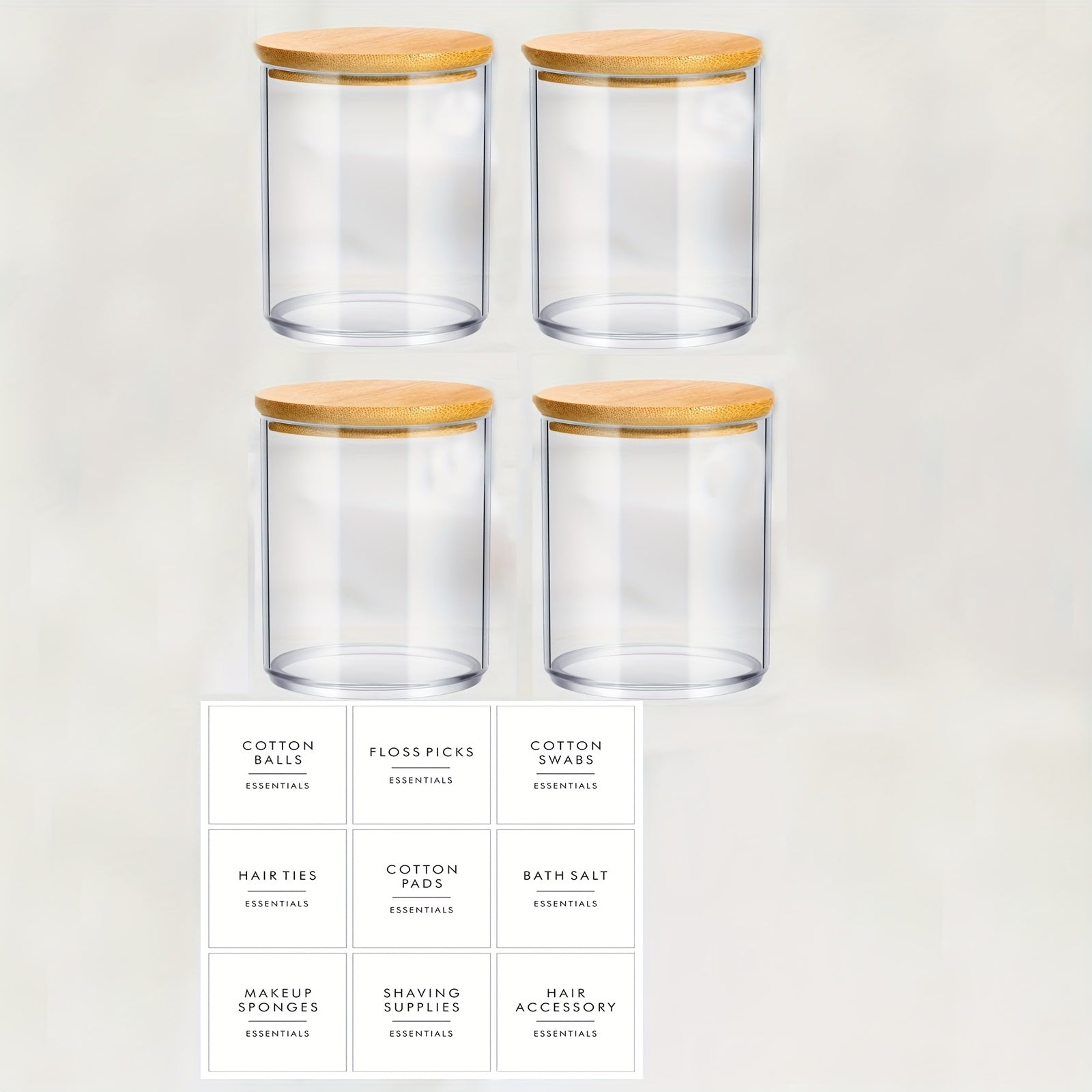 Lot de 4 ou 6 pots transparents de 10 oz avec couvercles, idéal pour cotons, maquillage et accessoires de salle de bain.