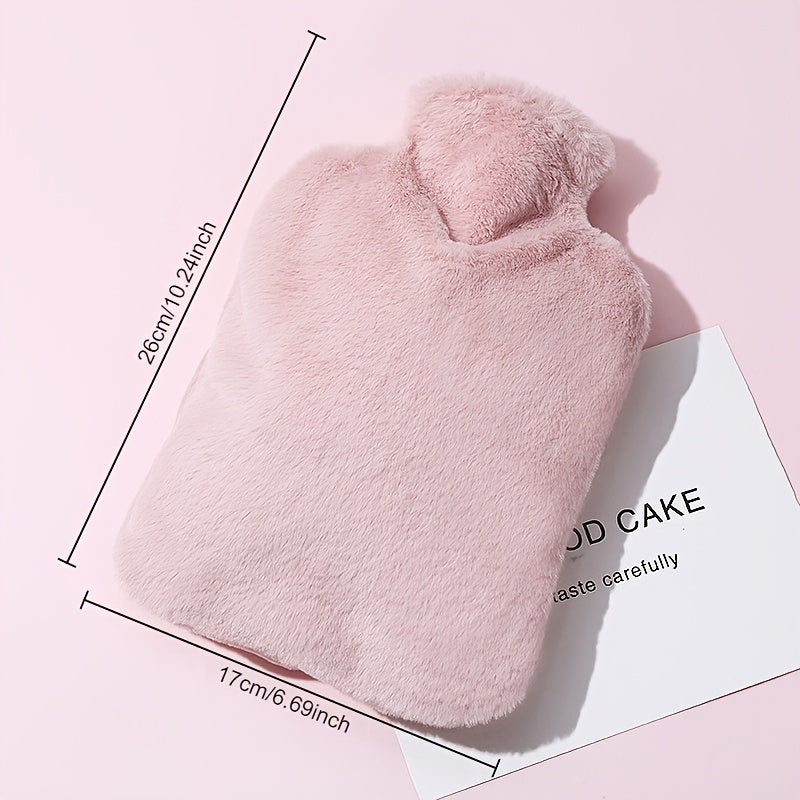 Bouillotte peluche douce avec doublure PVC, soulage cou, dos, épaules, jambes et douleurs menstruelles ; format confortable 500/1000 ml.