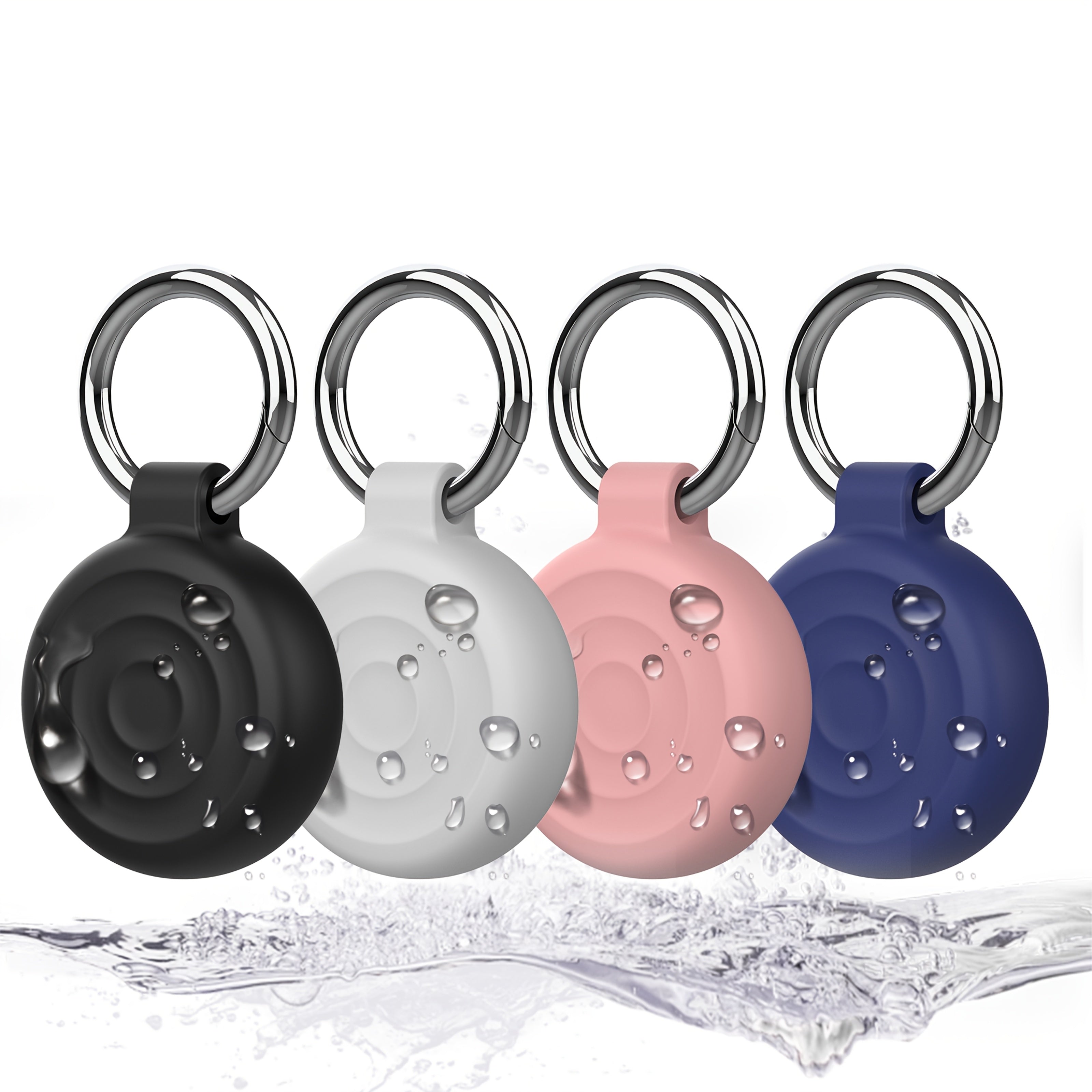 4pcs Silicone Keychain Holders for Apple AirTag, Durable &amp; Waterproof - Perfect for Protecting Valuables like Keys, Luggage, Cameras, and More - Available in Black, Gray, White, Blue, Purple, Red, Pink, Green, and Light Blue,