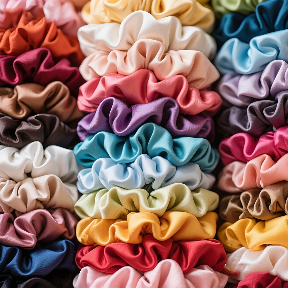 50pcs Satin Scrunchies - Elegant Hair Ties with Pastel &amp; Vibrant Colors (Pink, Green, Purple, Orange, Red, Yellow, Brown, Teal, Navy, Light, Dark, Light Green, Dark Green, Light Purple, Dark Purple, Light Orange, Dark Orange,