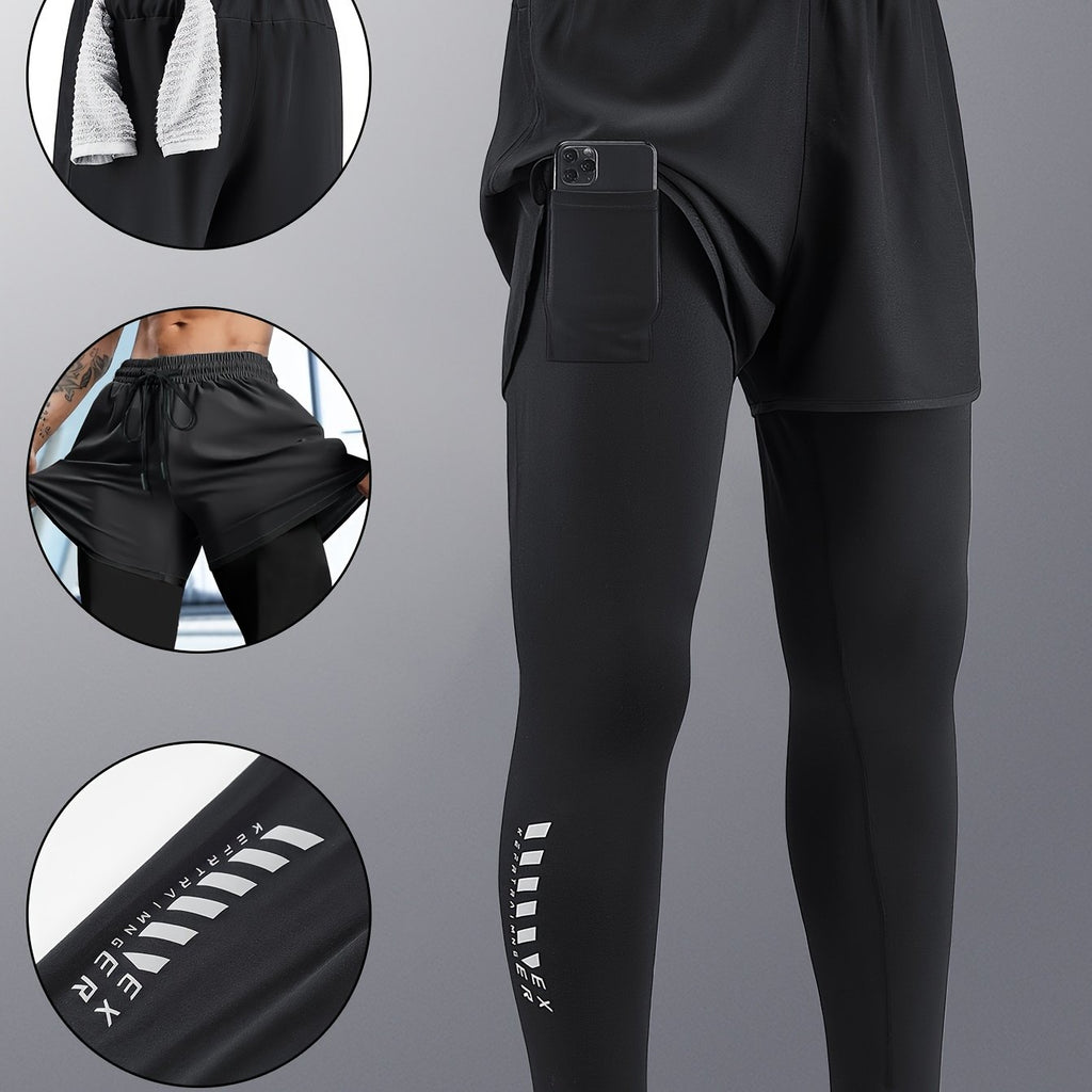 Pantalon de sport homme, séchage rapide, doublure intérieure, extensible avec poches, parfait pour course, basketball et entraînement.