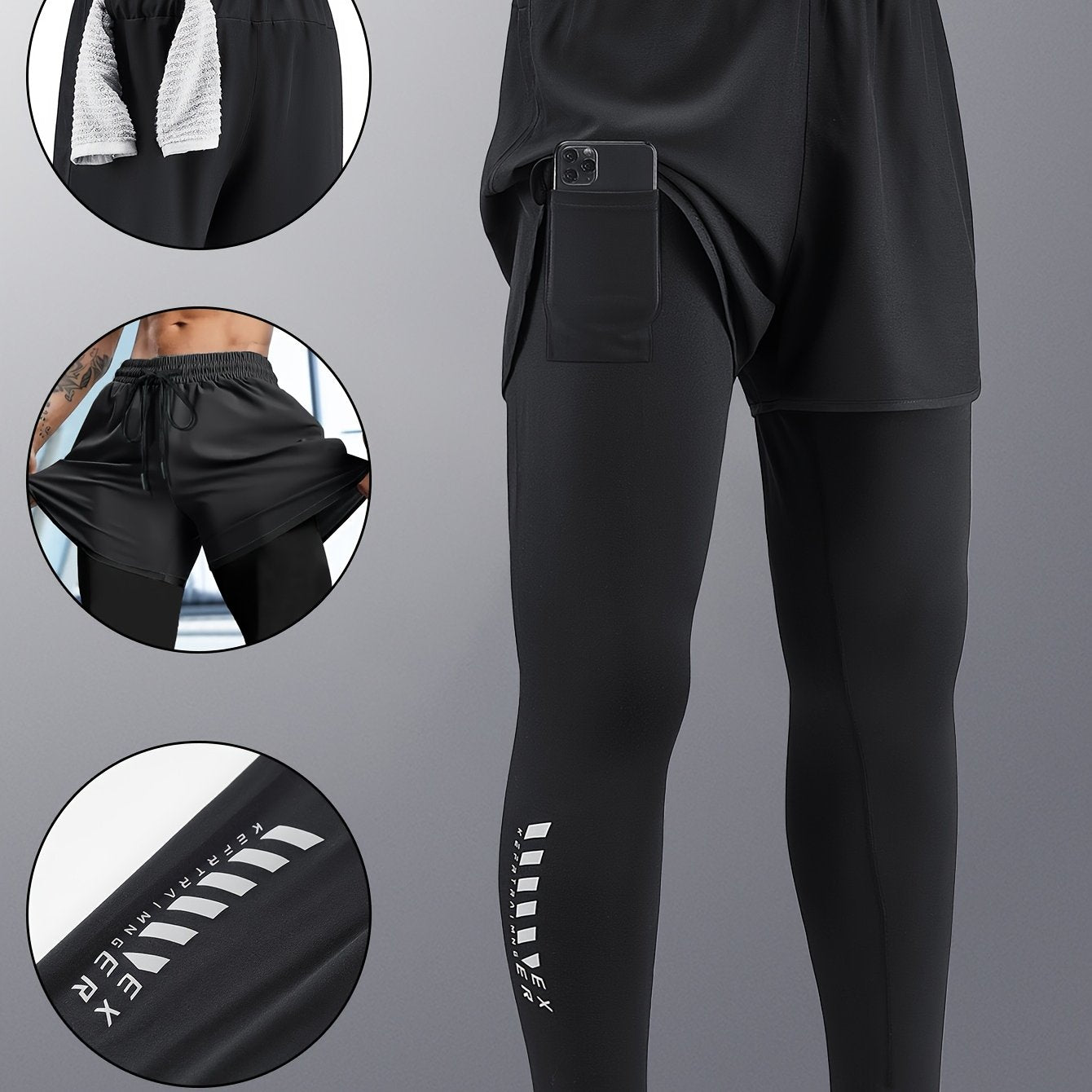 Pantalon de sport homme, séchage rapide, doublure intérieure, extensible avec poches, parfait pour course, basketball et entraînement.