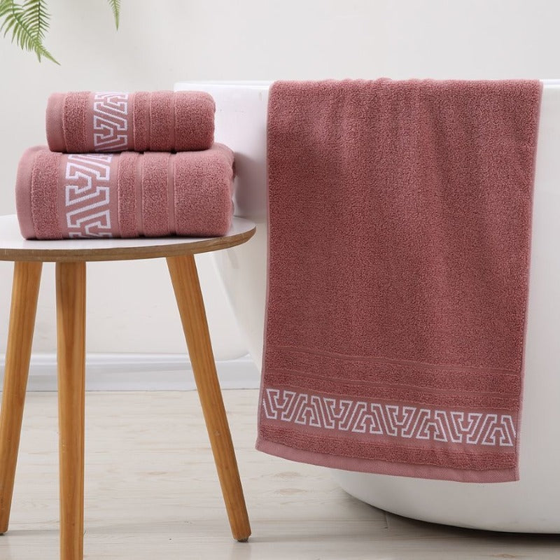 2pcs Large Towels| Heavy Duty| Quick Dry | High Absorbency| Soft Durable Material| Geometric Pattern | Blue Gray White Black| for Adults Spa Hotel Home | Elegant Retro Design| Housewarming Wedding Gift| Hotel Essentials, Spa Ess