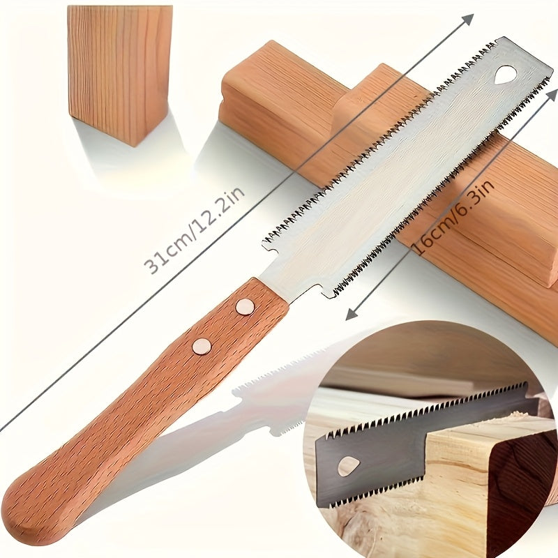 Scie manuelle SK5 à double tranchant, dents fines précises et manche bois, parfaite pour coupes nettes en menuiserie et élagage.