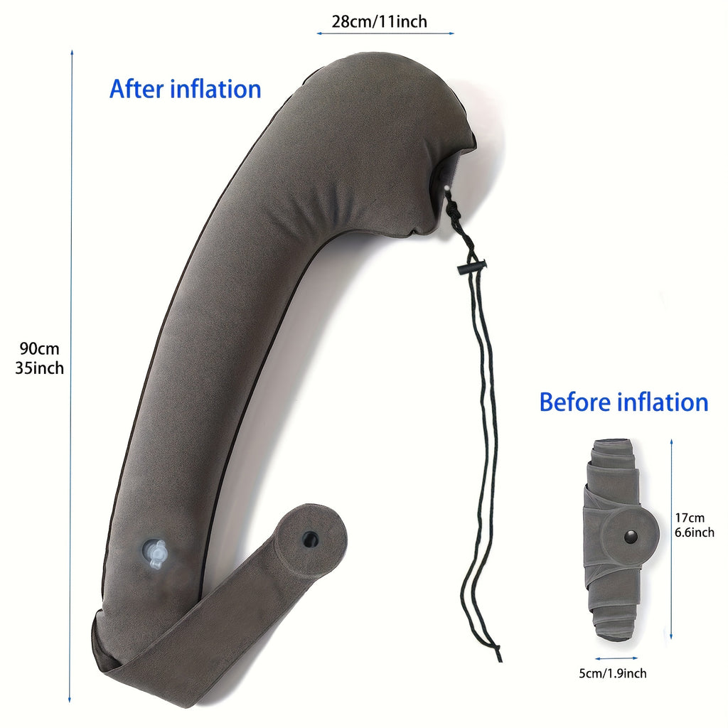 Oreiller de voyage gonflable, pliable et portable, offrant un soutien confortable du cou pour la voiture, l’avion ou tout déplacement.