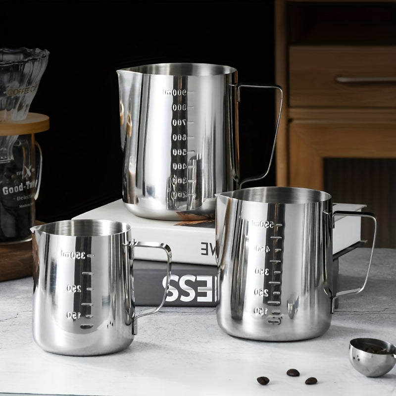 Stainless Steel Milk Frothing Pitcher with Measurement Marks - Perfect for Latte Art &amp; Coffee Decorations, Ideal for Home and Commercial Use