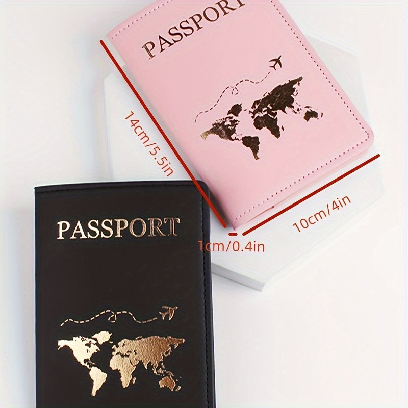 2pcs Elegant Golden-Embossed Passport Holders for Couples - Lightweight Synthetic Faux Leather Travel Wallets with World Map Design, Open Style for Passports &amp; Tickets, Perfect for Travel or Daily Use, Passport Holder