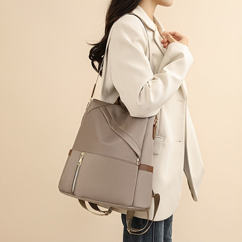 Women's Large Capacity Soft Backpack with Nylon - / Solid Color Bookbag, Commuter, Travel &amp; Laptop Carrier (Zipper Closure, Practical Pockets)